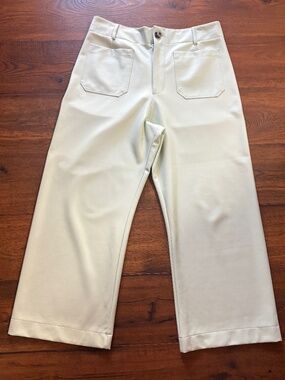 Maeve Faux Leather Cropped Wide-Leg Pants – Pale Mint Green 🌿 Size 33